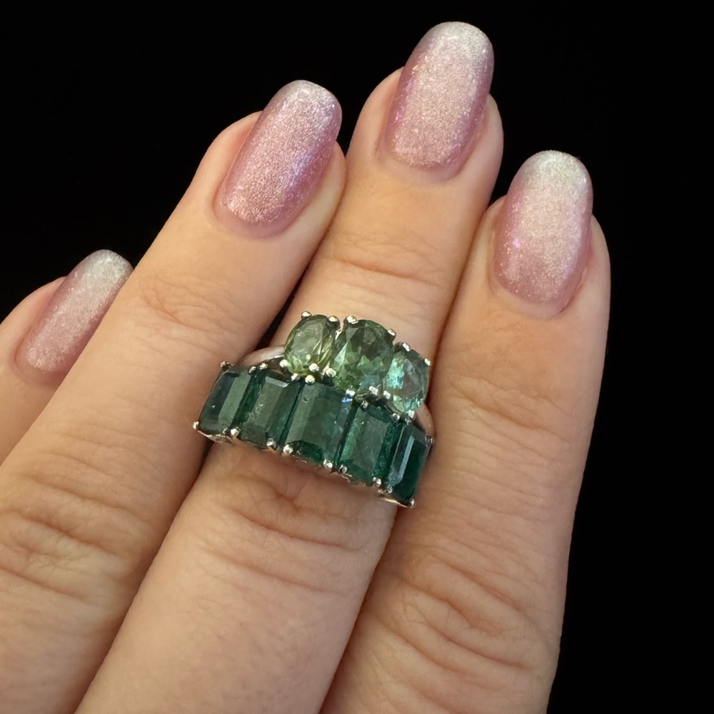 2 Ring Green Gemstone Bundle in .925 Sterling Silver. Size 7.